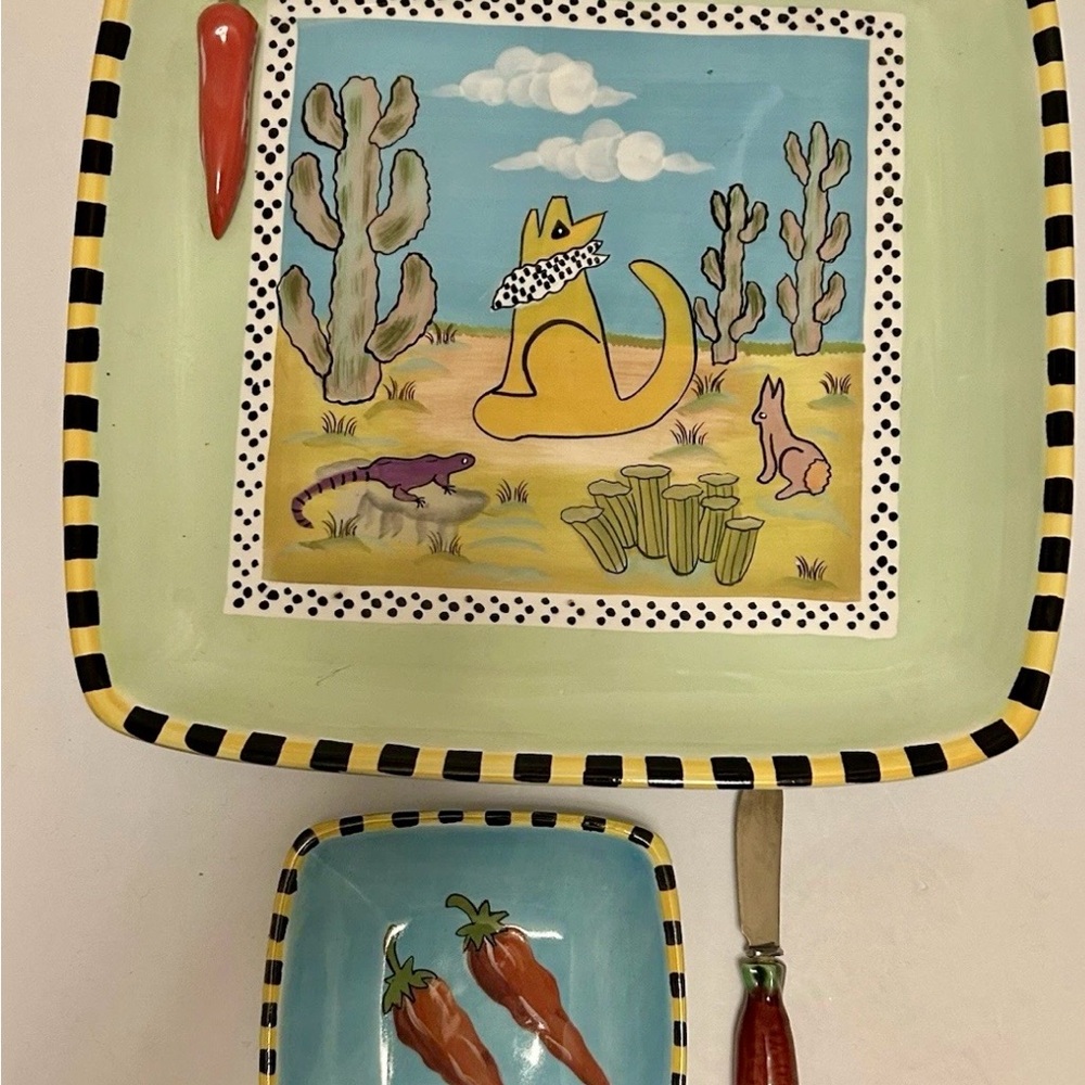 Zrike Ceramic Serving Set Footed Platter with 3D Peppers Serving Sensations